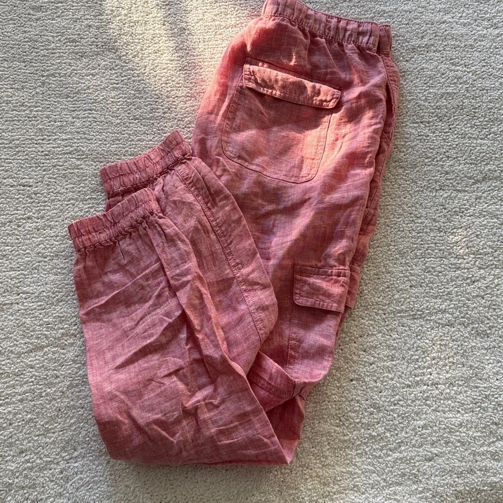 Nicole Miller Light Red 100% Linen Joggers Pants Size Small - Picture 8 of 8